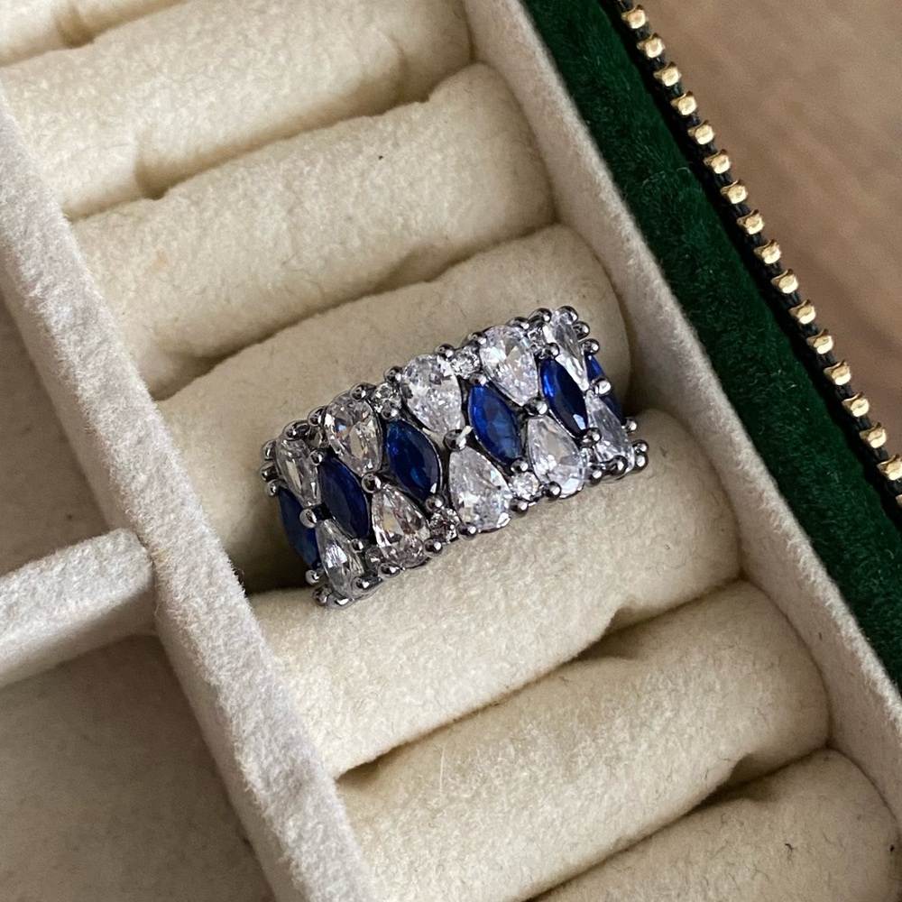 Bomb Party September size 5 ring Lab-Created Sapphire & CZ Hematite-Plated